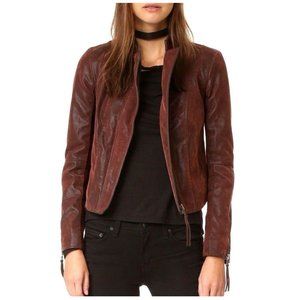 Free People Wine Coper Suede Moto Jacket Size 10